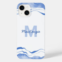 Monogram Watercolor Agare Abstract Blue