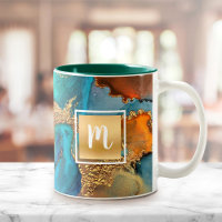 Monogram watercolor agate gold turquoise orange