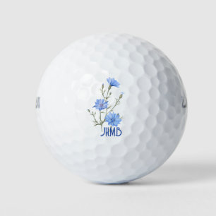 Monogram Watercolor Blue Chicory Flower Golf Balls