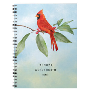Monogram Watercolor Blue Green Red Cardinal Bird Notebook