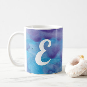 Monogram Watercolor Blue Purple Marble Style Coffee Mug
