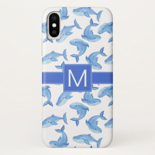 Monogram   Watercolor Blue Whale Pattern Case-Mate iPhone Case