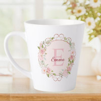 Monogram Watercolor Blush Pink Rose Flowers Floral