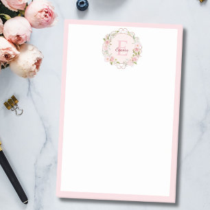 Monogram Watercolor Blush Pink Rose Flowers Floral Post-it Notes