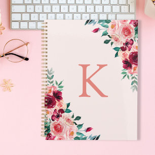 Monogram Watercolor Boho Pink Burgundy Rose To Do  Planner
