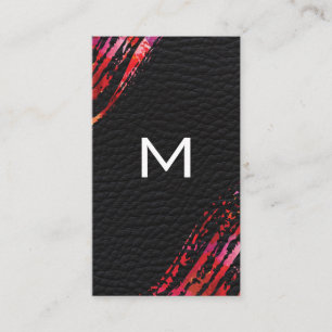 Monogram Watercolor Brush Leather Background Business Card