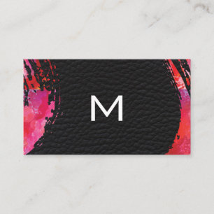 Monogram Watercolor Brush Leather Background Business Card
