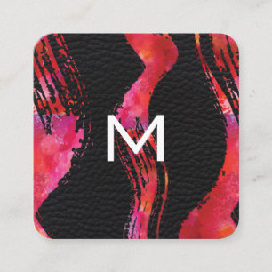 Monogram Watercolor Brush Leather Background Square Business Card
