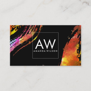 Monogram Watercolor Brush Stroke Black Background Business Card