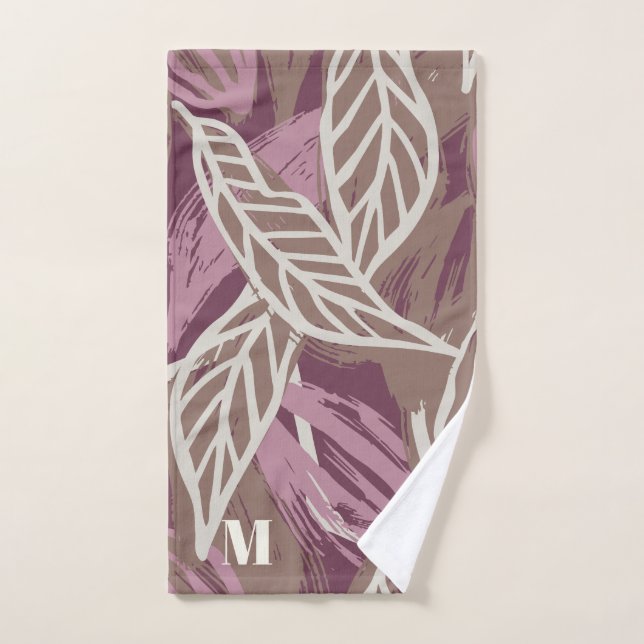 Monogram Watercolor Coffee Leaf Pattern Pickleball Hand Towel (Hand Towel)