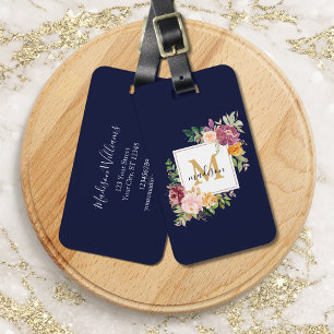 Monogram Watercolor Colorful Roses Flower Floral Luggage Tag