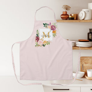 Monogram Watercolor Colourful Roses Flower Floral Apron