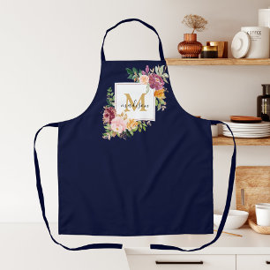 Monogram Watercolor Colourful Roses Flower Floral Apron