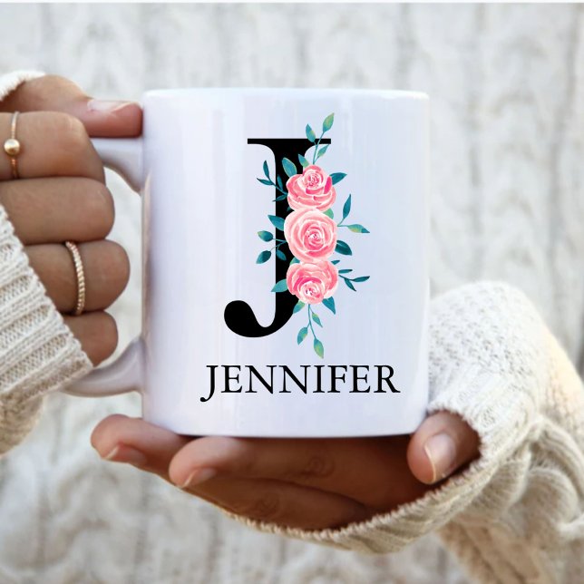 Monogram Watercolor Custom Single Letter  Coffee J Mug (Creator Uploaded)
