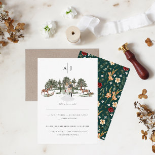 Monogram   Watercolor Equestrian Wedding RSVP Announcement