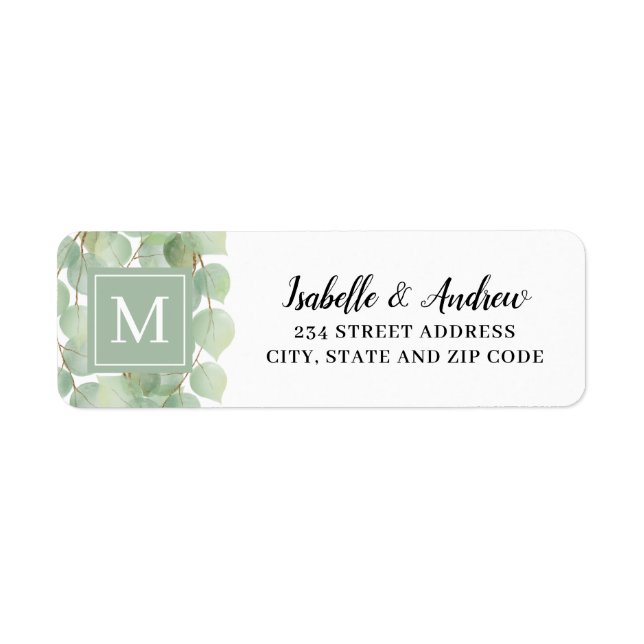 Monogram Watercolor Eucalyptus Greenery and Gold (Front)