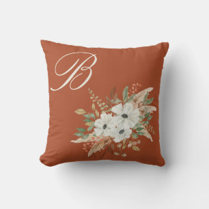 Monogram Watercolor Fall Winter Bouquet Cushion