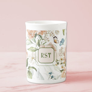 Monogram Watercolor Floral 10oz. Bone China Mug