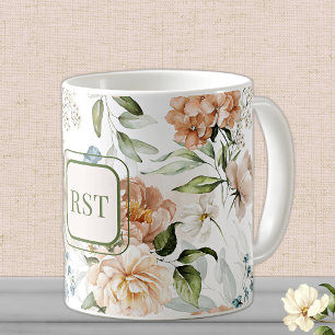 Monogram Watercolor Floral 11 oz. Classic Coffee Mug
