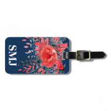 Monogram Watercolor Floral Blue Denim / Red Rose