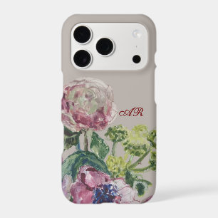 Monogram Watercolor Floral Botanical Beige Pink