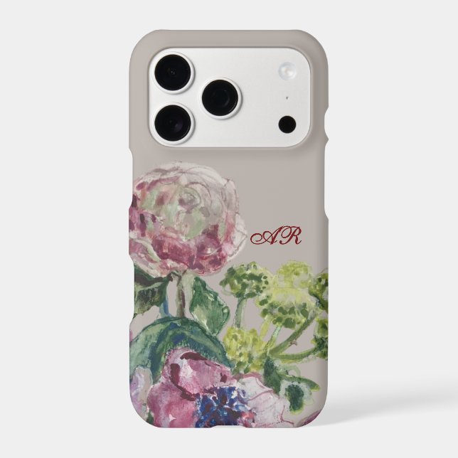 Monogram  Watercolor Floral Botanical Beige Pink  (Back)