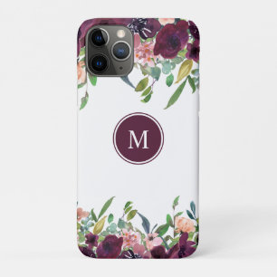 Monogram Watercolor Floral   Pink Purple Marsala Case-Mate iPhone Case