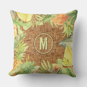Monogram Watercolor Floral Tropical Cushion