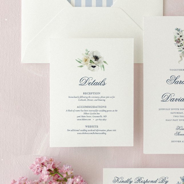 Monogram Watercolor Floral Wedding Details Card (Creator Uploaded)
