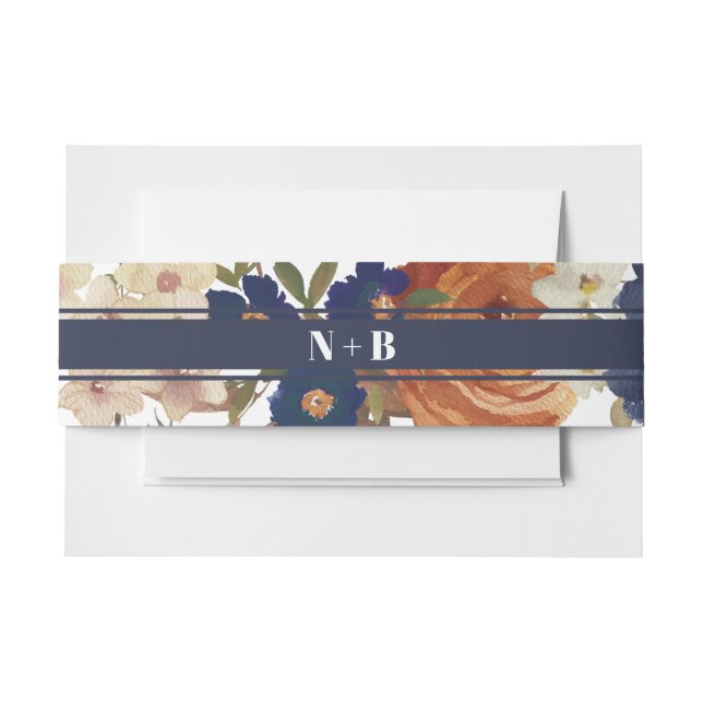 Monogram Watercolor Floral Wedding Invitation Invitation Belly Band (Front Example)