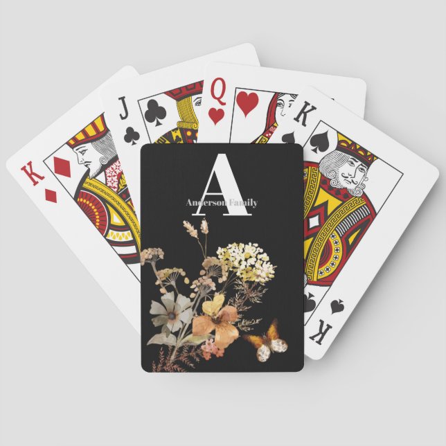 Monogram Watercolor Floral Wildflowers Playing Cards (Back)