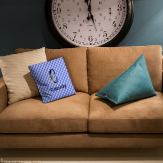 Monogram watercolor flower gingham blue pattern cushion