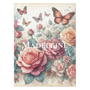 Monogram Watercolor Flowers in pastels colours Tablecloth
