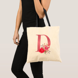 Monogram Watercolor Flowers Rose Gold Alphabet D Tote Bag