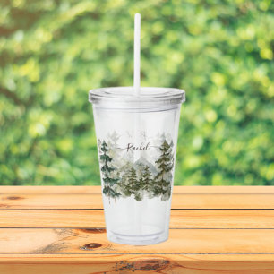 Monogram Watercolor Forest and mountain Rustic Acrylic Tumbler