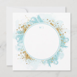 Monogram Watercolor Glitter Wedding Thank You Card