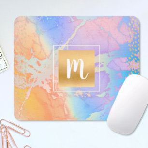 Monogram watercolor gold turquoise orange purple mouse pad