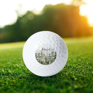 Monogram Watercolor Green Pine Forest on Mountain Golf Balls