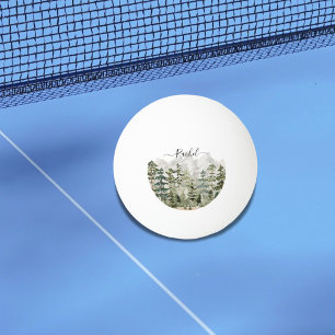 Monogram Watercolor Green Pine Forest on Mountain Ping Pong Ball