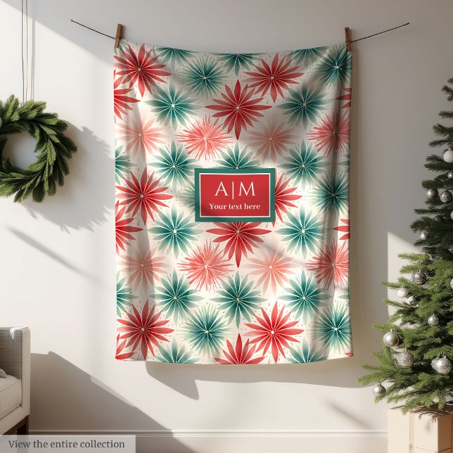 Monogram watercolor green red traditional fleece blanket (Monogram watercolor green red traditional fleece)