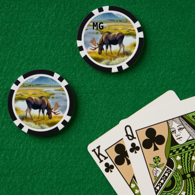 Monogram Watercolor Moose Poker Chip (Poker Table (Double))