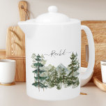 Monogram Watercolor Pine Forest mountain Aesthetic<br><div class="desc">Sip in style with our Monogram Watercolor Pine Forest mountain Aesthetic teapot! Personalise it and embrace nature's beauty,  and enjoy your drink with a touch of rustic charm.</div>
