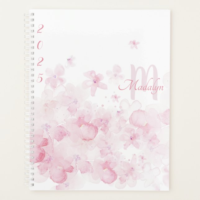 Monogram Watercolor Pink 2025 Floral Planner (Front)