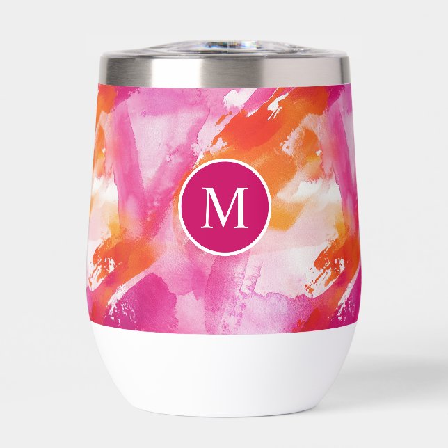 Monogram Watercolor Pink Orange Abstract (Front)