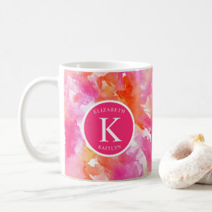 Monogram Watercolor Pink Orange Abstract Coffee Mug