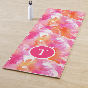 Monogram Watercolor Pink Orange Abstract Yoga Mat