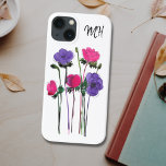 Monogram Watercolor Pink Purple Floral<br><div class="desc">This phone case is decorated with a watercolor floral design in shades of pink and purple.
Easily customisable with your monogram.
Because we create our own artwork you won't find this exact image from other designers.
Original Watercolor © Michele Davies.</div>