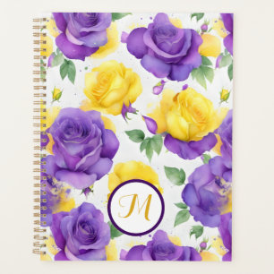 Monogram Watercolor Purple Yellow Rose Planner