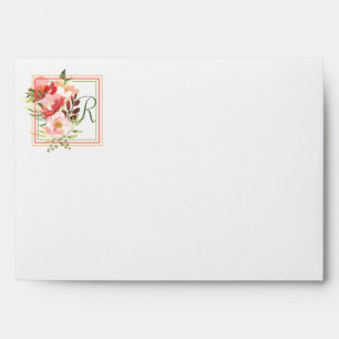 Monogram Watercolor Rose Frame Envelope