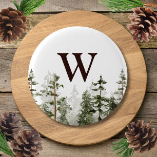 Monogram Watercolor Rustic Green Forest 3 Cm Round Badge